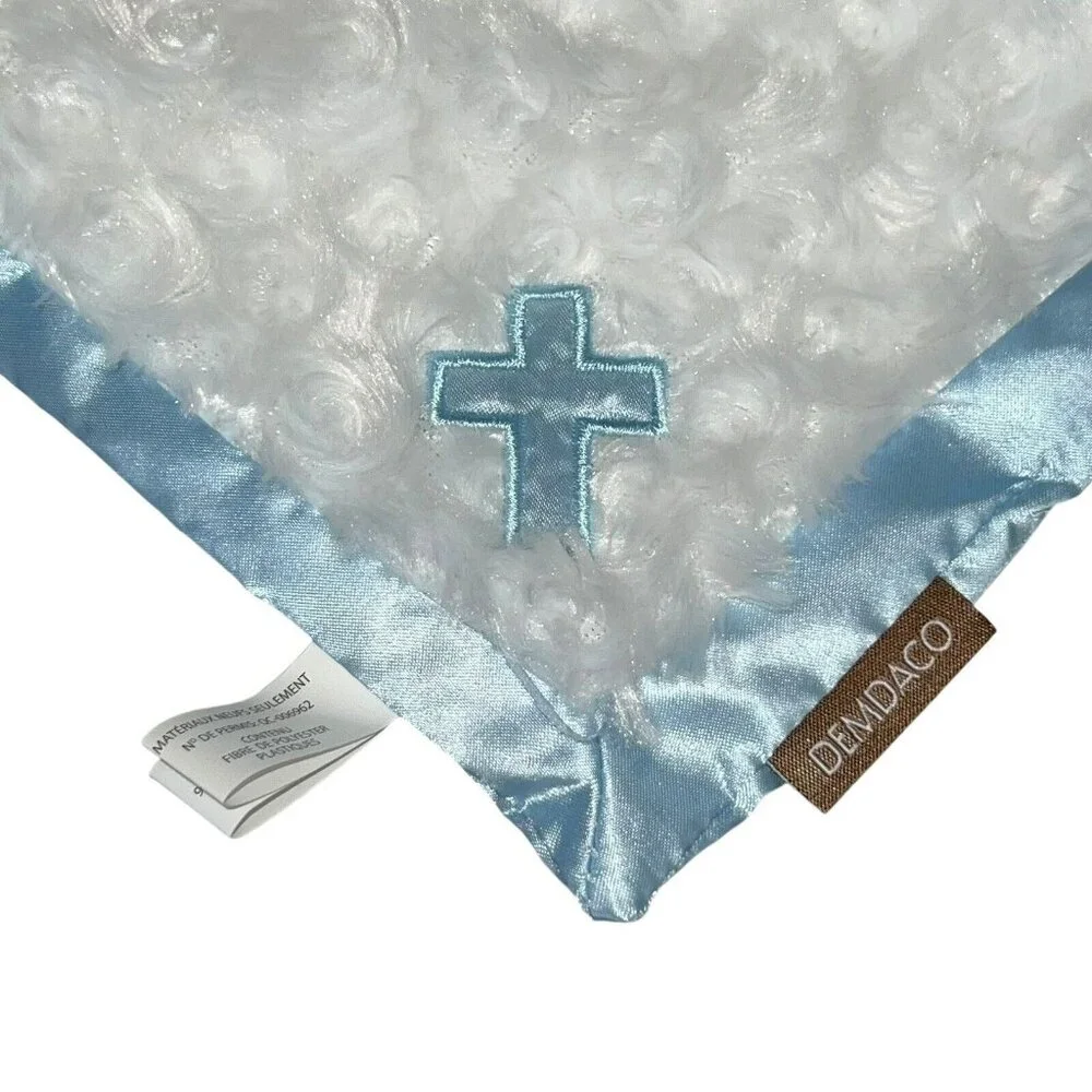Demdaco Guardian Angel‎ Bear Cross Lovey Security Blanket  White Blue Satin New